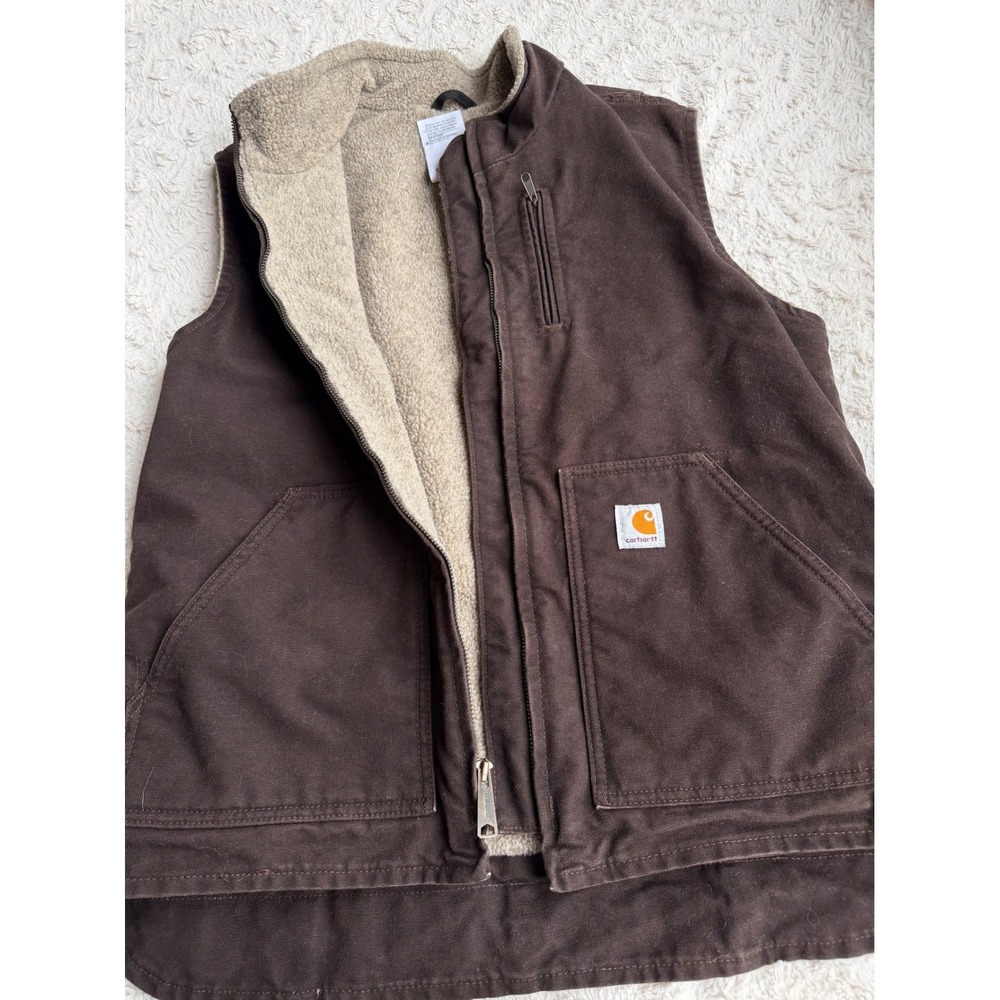Carhartt Sandstone Mock Neck Sherpa Lined Vest Dark Brown WV001 Vintage Y2K L - Picture 7 of 15